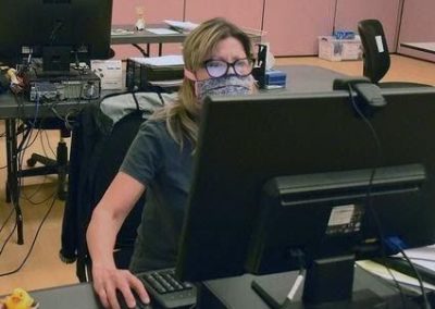 Woman wearing mask at work